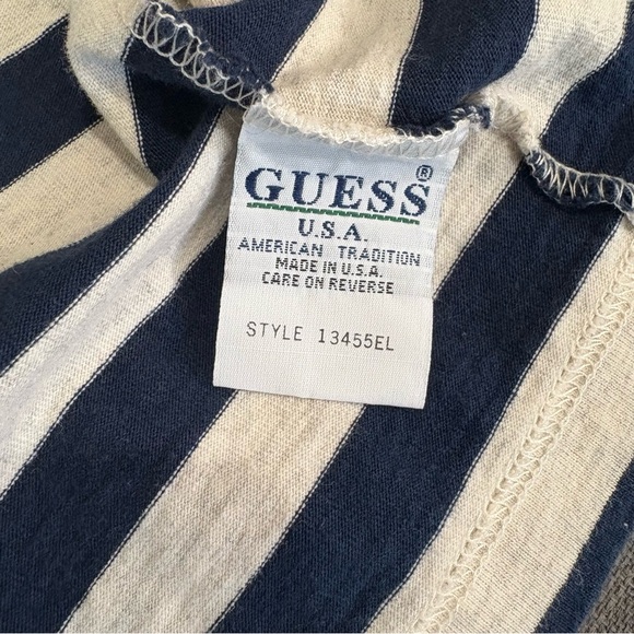 Vtg 90s Guess Jeans Made in US Striped Long Sleeve Shirt Navy Gray Large - Picture 6 of 7